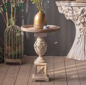 Français léger luxe sculpté en bois massif petite table à thé séjour à la maison décoration de mariage rétro tables rondes vieux ins vent sable cheveux bord table