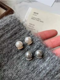 Pendientes de perlas de circón con incrustaciones blancas de lino francés para mujer, joyería ligera de lujo de alta gama con encanto para banquete, tendencia 2024