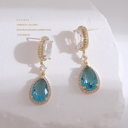 Retro Dangle oorbellen S925 Zilveren naald Water Drop Zirkon merk oorbellen Europa en Amerika Populaire vrouwen vergulde 18K gouden oorbellen sieraden Valentijnsdag Gift SPC