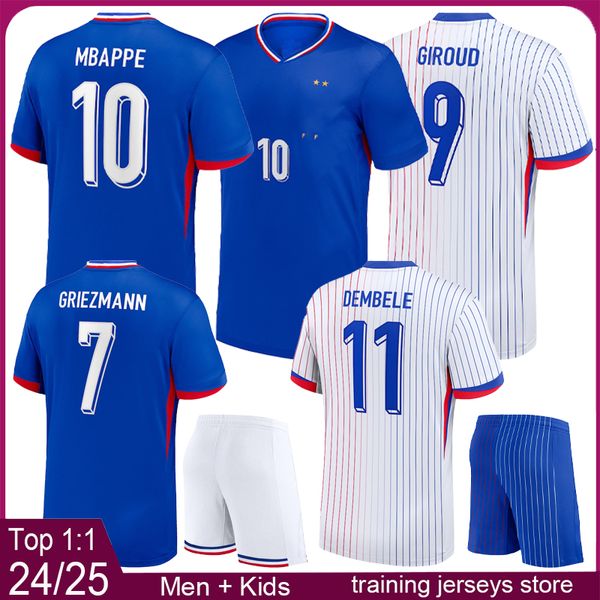 Maillot de football français pour hommes kits de football pour enfants 2024 2025 maillots de football pour hommes franch 24 25 kit de chemise de football pour garçons MBAPPE BENZEMA GRIEZMANN GIROUD chemises maillot pied