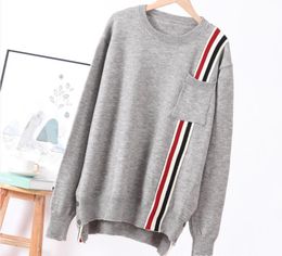 French new men's and women's round neck wool sweater spring and autumn three-color ribbon personality fashion temperament bottoming shirt