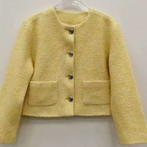 Niche française 23 automne/hiver, nouvelle veste courte en Tweed grossier, col rond en métal, simple boutonnage, tempérament doré