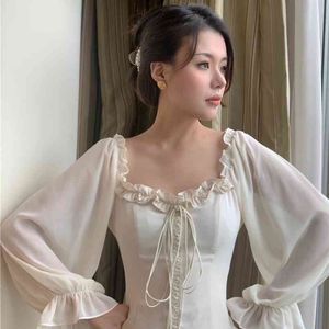 Français de l'épaule blanche robe élégante automne femmes bandage rétro fête mini robe dame designer robe femmes vêtements 210915