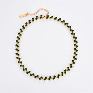 Franse gepersonaliseerde mode geometrische splice groene zirkonen ketting voor dames eenvoudige korte kraag ketens sieraden