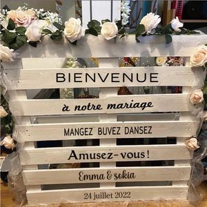 Français personnalisé mariage palette autocollants BIENVENUE mariage lieu décorations noms personnalisés Date vinyle décalcomanies décor de fête