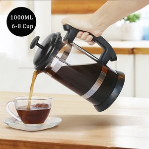 French Press Coffee/Tea Brewer Coffee cafetera Cafetera Hervidor 1000ml Termos de vidrio de acero inoxidable para café Drinkware T200227