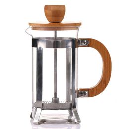 Imprensa francesa ecológica capa de bambu, êmbolo de café, máquina de chá, percolador, filtro, chaleira de café, bule de vidro c1030241u