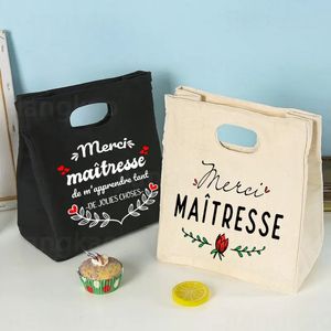 Franse print ijskoelertassen Lunchtas Draagbaar geïsoleerd canvas Bento Tote Thermische schoolvoedselopslagzak Leraarcadeau 240313