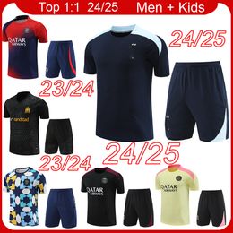 French PSGES MENS MAISS Pré-match Kits de football pour enfants 2024 Marseille Paris Algeria Men Training Jersey 23 24 25 Boys Soccer Tracksuit Shirt Kit Franch Maillot Foot