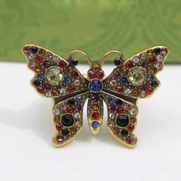 Anillo de mariposa Retro francés con apertura ajustable, circonita de Color dorado, joyería de marca Popular, hermosa moda, mujeres nobles Grace