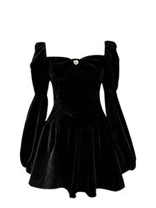 Robe française rétro en velours pour femmes, col montant, taille haut de gamme, jupe à bulles noire Style Hepburn, Style automne et hiver 240126