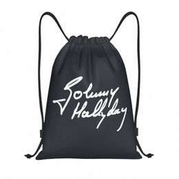 French Rock Legend Johnny Hallyday Mochila con cordón Mochila deportiva Bolsa de gimnasio para hombres Mujeres Tienda Sackpack A0nP #