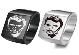 Star de rock française Johnny Hallyday PO Ringue en acier inoxydable gravé pour les ventilateurs Gift d'anneau d'anniversaire pour les hommes SL1013418920