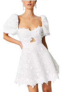Franse romantische witte kant één schouderknop sexy holle open vakje Holiday Style jurk