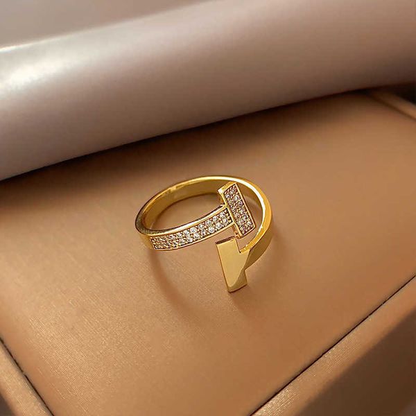 Anillo de circón romántico francés con junta chapada en oro y anillo de dedo índice, anillo de apertura, conjunto pequeño y pequeño, anillo de cola