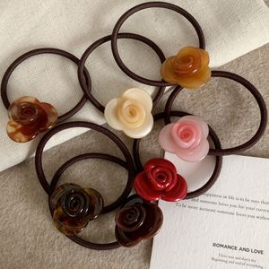 Corde à cheveux de fleur de rose française coréen acide acide acide anneau tie à la tête de la tête de la tête de la tête haute queue de pour cheval