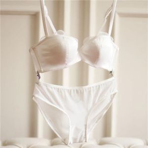 Conjunto de sujetador y bragas de satén francés para mujer, lencería Sexy de talla grande, copa C D, algodón fino, Push Up, ropa interior de encaje para niñas, Brassie224S