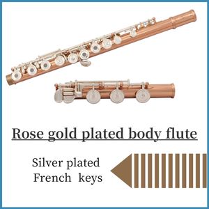 Clés françaises plaquées argent, matériau du corps plaqué or rose, flûte à clé C avec boîte