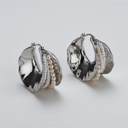 Boucles d'oreilles enveloppées de perles en métal, Texture argent français, pour femmes, Design de luxe léger, boucle d'oreille personnalisée exagérée à la mode