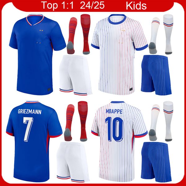 Jerseys de fútbol franceses Kits de fútbol para niños 2024 FRANCHA CASA A GUERA DE LA Jersey de fútbol de niños 24 25 Mbappe Griezmann Giroud Camisa de fútbol Fútbol Full Set Maillot Camiseta Maglia