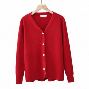 Français Solid Color Chic Knit Pull Cardigan Plus Taille Femmes Vêtements Automne Hiver Rouge V-Cou Jumpers S54 2335 11hS #