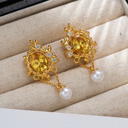 Boucles d'oreilles rétro en perles, style palais français, plein de diamants, cristal Champagne, bijoux de créateur, mode printemps E2024-8