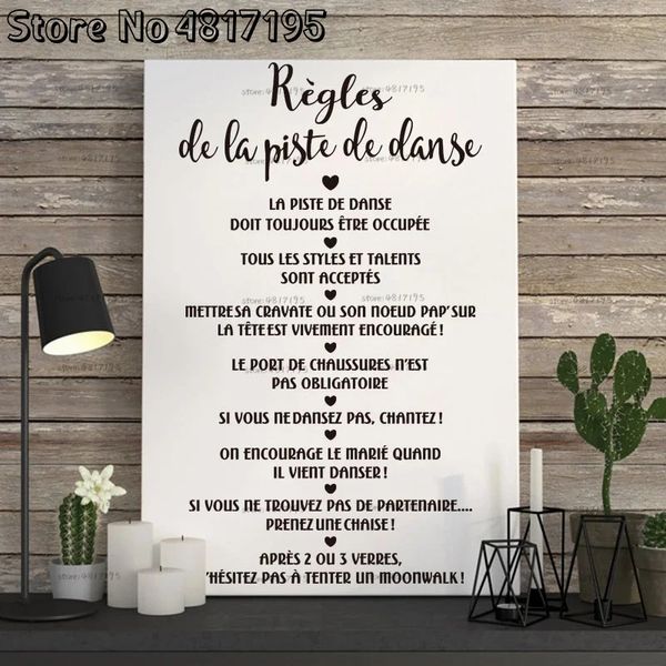 Pegatinas francesas Reglas de la pista de baile Vinilo Tatuajes de pared Arte mural Papel tapiz Salón de baile Decoración del hogar Sala de estar Decoración de la casa 240106