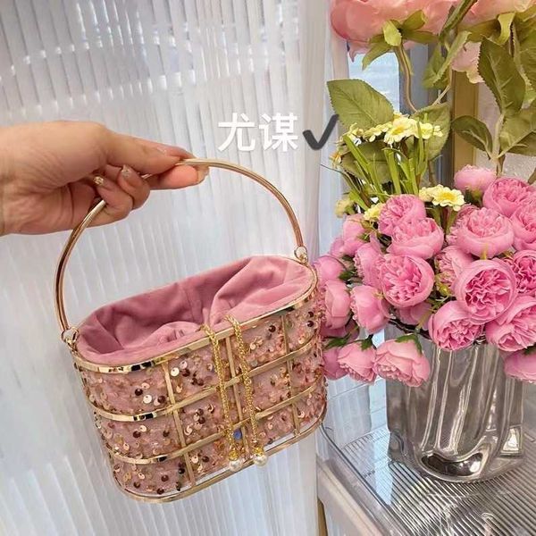 French Stupid Shiny Beaded Sequins Package Dinner Party Set con Diamond Vegetable Basket Package Water Bucket Package Hand Held Crossbody Bag Girl 230401