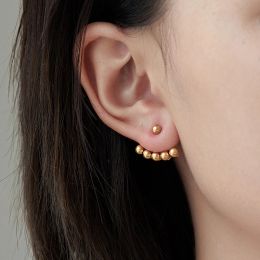 Boucles d'oreilles en or 14 carats, Style français, perles rondes suspendues au dos, simples et à la mode, petites perles dorées personnalisées