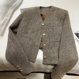 Haut en laine pour femmes, style français rétro simple, petit cardigan parfumé, manteau à manches longues, automne 2024, 240123