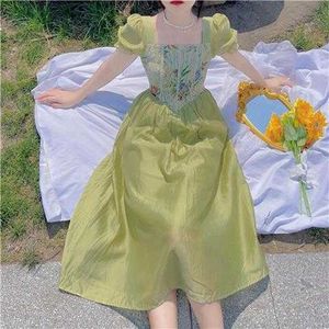Style français col carré imprimé robe florale 2023 été femmes Patchwork à la mode princesse élégante fête robe de soirée M-4XL