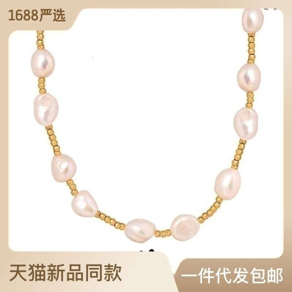 Long collier romantique en perles d'eau douce pour femmes, bijoux en titane de Style français, ne se décolore pas, avec chaîne de perles en acier d'espacement