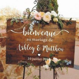 Style français mariage miroir vinyle décalcomanie noms personnalisés autocollant mural signe de bienvenue peintures murales romantique Mariage AZ843 220701