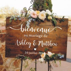 Franse stijl bruiloft spiegel vinyl sticker aangepaste namen muursticker welkom teken muurschilderingen romantische mariage