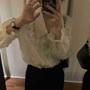 Français Doux All Match Mode Haute Qualité Printemps Peter Pan Col Femme Casual Chic Doux Lâche Tops Chemises 210525