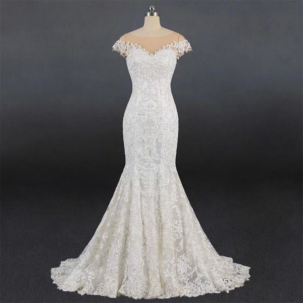 Vestido de novia francés con temperamento de encaje, cuentas a mano, cola de pez delgada, Correa europea, se puede personalizar MY71308