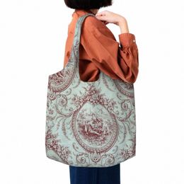 Franse Toile De Jouy Marineblauw Motief Patroon Winkel Tote Tassen Traditial Frankrijk Kunst Kruidenier Canvas Shopper Schoudertas p5rY #