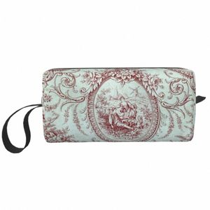 Franse Toile De Jouy Marineblauw Motief Patroon Toilettas Frankrijk Kunst Make-up Cosmetische Organisator Dame Schoonheid Opslag Dopp Kit Box G7mb #