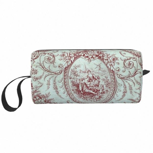 Français Toile De Jouy Bleu Marine Motif Motif Trousse De Toilette France Art Maquillage Cosmétique Organisateur Lady Beauté Rangement Dopp Kit Boîte E7Zm #