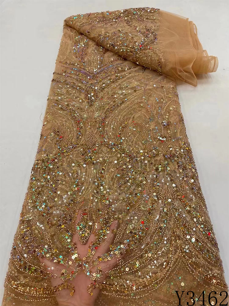 Franse tule borduurwerk kanten stof 2023 Hoogwaardige Nigeria Sequin African Mesh Fabric voor bruids trouwjurk naai Y3462