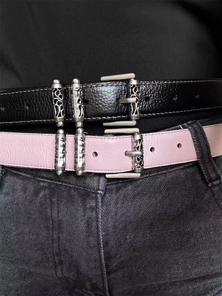 Ceinture de défilement de vigne française pour femme en cuir de vachette à la mode INS accessoires de charme de mode rétro américain