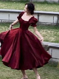 Franse Vintage Bourgondië Avond Feestjurk Vrouwen Zomer Elegante Romantische Prom Vestidos Koreaanse A-lijn Afstuderen Jurken 240115