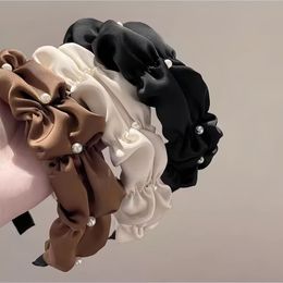 Franse vintage elegante parel geplooide satijnen haarband hoogwaardige hoge hoofddruk hoofdband hoofddeksels accessoires