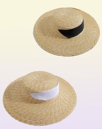 Cappello di paglia Hepburn vintage francese Cappellino da spiaggia per le vacanze estive Nastro lungo Elegante berretto piatto Protezione solare Fasciatura Cappelli a tesa larga1461279