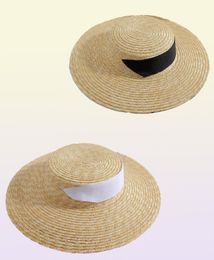 French Vintage Hepburn Straw Hat Zomervakantie strandkappen lang lint elegante platte pet zonnebrandcrème brede rand hoeden8116921