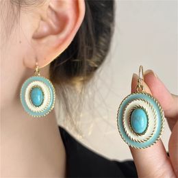 Franse vintage ovale emaille turquoise oorbellen voor vrouwen unieke charme sieraden van hoogwaardige natuursteen