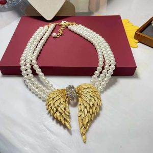 Collier exagéré de perles Vintage français, Vintage, métal plaqué, pendentif aile en or véritable, boucle d'oreille, bague, bijoux de créateur, E2024-98