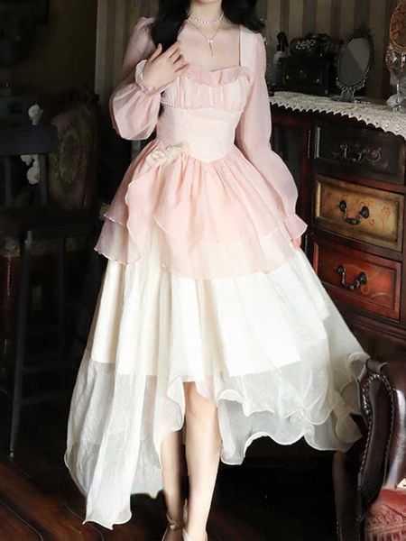 Français Vintage Sweet Fairy Dres Bow Elegant Evening Party Robes midi Robes de style coréen à manches longues femelles 230808