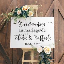 Autocollants en vinyle français pour signes de mariage, signe de bienvenue de mariage, décalcomanie en vinyle, décoration de mariage spéciale, Art vinyle personnalisé AZ786 210705