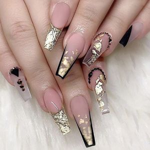 Franse draagbare nagels golflijnen afneembare pers op nagels kunst diy volledige hoes glitter afgewerkte nagel eenvoudige mode zwart witte nep manicures